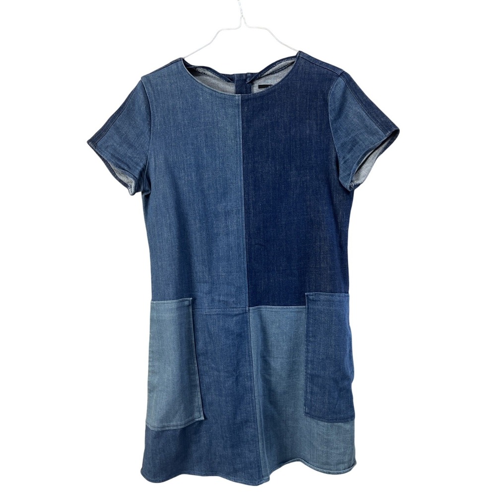 J Brand Dress Women L Blue Patchwork‎ Denim Shift Colorblock Mod Utility Indie
